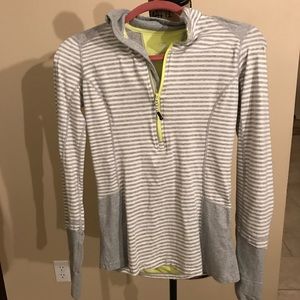 Gray and white striped quarter zip